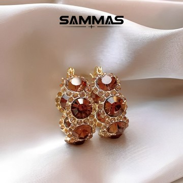 SAMMAS🔥耳環 咖色水晶耳圈 新款 輕奢 時尚 耳扣 小眾設計 ins 個性 耳飾 高級感 耳環 耳圈 耳針 創意