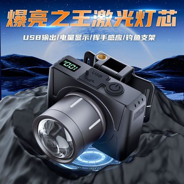 激光頭燈 強光超亮超長遠射可充電頭戴式 釣魚長續航夜釣燈變焦調光