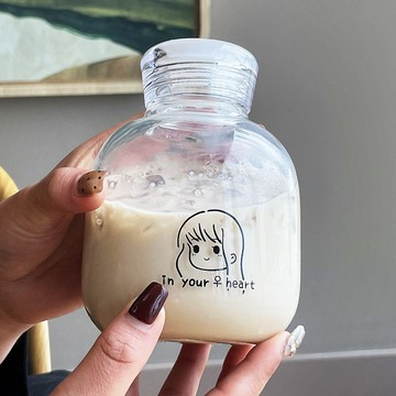 🌸好貨優選🌸墩墩杯 高硼硅玻璃杯 豆漿杯 耐高溫 沙拉杯 早餐杯 奶昔杯 燕麥杯 密封罐 麥片杯 密封杯 梅森杯
