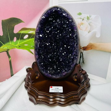 閃閃星耀紫黑💫195號2.55kg頂級烏拉圭拋光皮 紫水晶恐龍蛋晶洞ESPa+♥️恐龍蛋晶洞 紫晶洞 晶洞 A3551