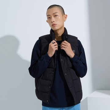 潮流經典立領羽絨背心(黑色)-男