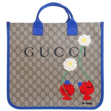 GUCCI Supreme MR.MEN & LITTLE MISS 防水布藍色織帶手提包