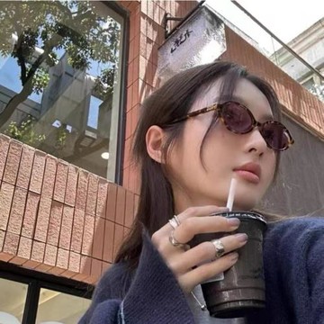 復古橢圓豹紋小臉小框Y2K太陽眼鏡女高級感防曬街拍中古玳瑁墨鏡