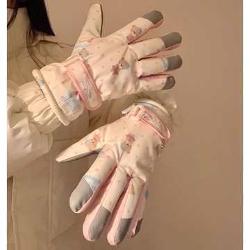 免運🔮可愛小熊騎車滑雪手套女冬季加絨加厚全掌觸屏防水防滑摩托車手套防滑防水手套 騎車手套 防風手套 保暖加絨加厚手套