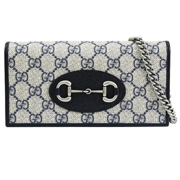 GUCCI 621892 horsebit 1955印花款WOC斜背鍊包.深藍邊