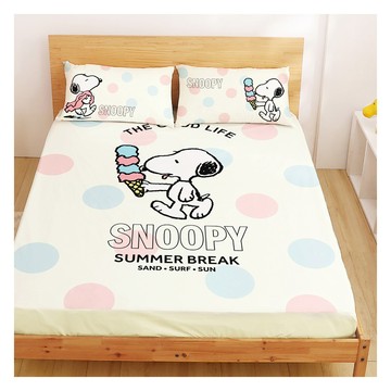 享夢城堡 MIT精梳棉雙人床包枕套5x6.2三件組-史努比Snoopy 甜甜冰淇淋-米黃