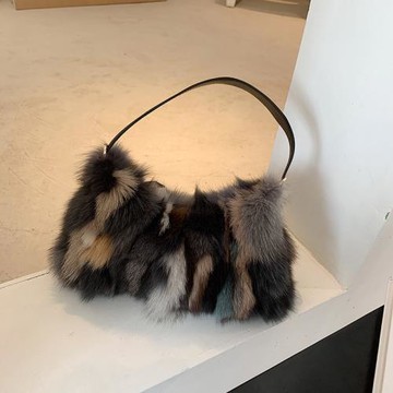 真狐貍毛毛包包高級感皮草手提包2022新款彩色單肩女包秋冬腋下包
