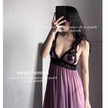 DUYI~夢詩 睡衣蕾絲內衣紫色魅惑性感氣質吊帶睡裙女人味顯白