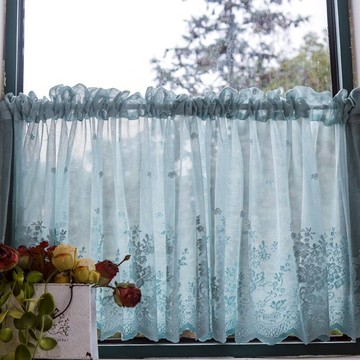 韓式田園廚房免打孔紗簾陽臺臥室魔術貼半簾小窗戶短簾門簾咖啡簾