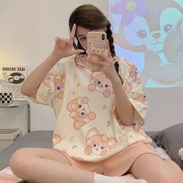 睡衣 女生睡衣 卡通睡衣 春秋睡衣玲娜貝兒卡通圓領睡衣女短袖2025網紅新款甜美家居服夏季兩件套裝94
