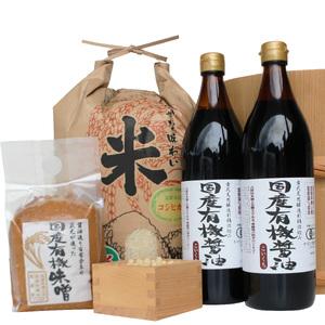 ふるさと納税 国産有機醤油（濃口900ml×2本）国産有機味噌1個と多可のおいしいお米セット[1057] 兵庫県多可町