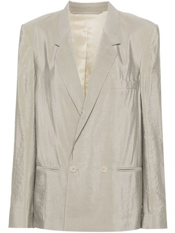 LEMAIRE - double-breasted crinkled blazer - women - Silk/Polyamide/Viscose/Cotton - 34 - Grey