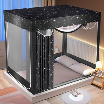 跨境坐床蚊帳帶支架 家用遮光壹體式遮隱私簾臥室1.5 1.8米床簾鑫弘-家具衛浴 可打統編