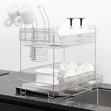 GATZ 智能瀝水全不鏽鋼雙層碗盤瀝水架  2層  1個  不鏽鋼