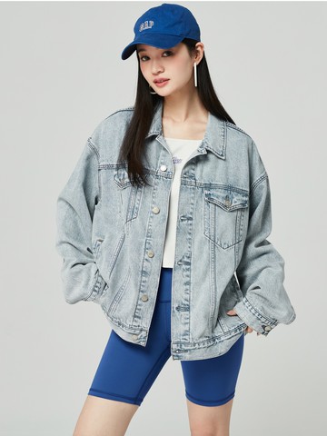 女裝 翻領牛仔外套-淺藍色