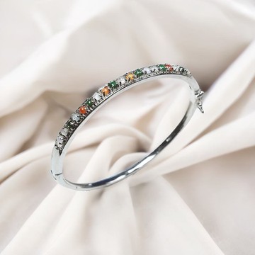 冰種多彩翡翠蛋面手環 925純銀 | 天然緬甸玉A貨翡翠 |  送禮