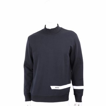 BOSS GREEN Salbock 1 條紋印花黑色半高領運動衫 大學T(男款)