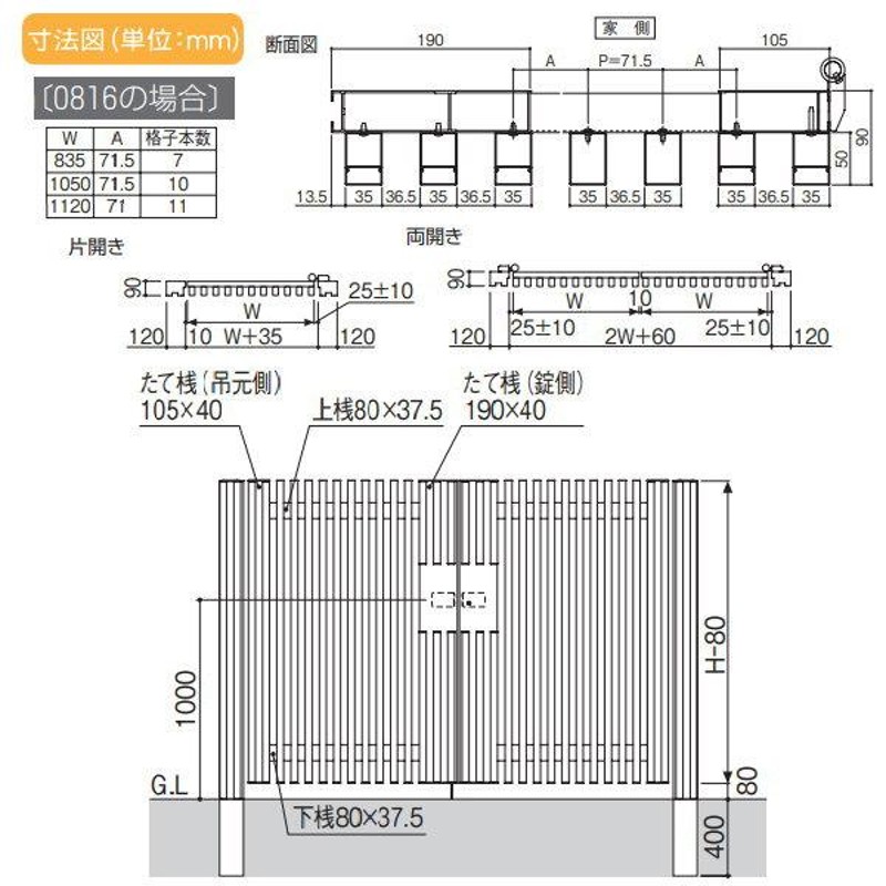 形材門扉 三協アルミ 三協立山 エルファードM1型 内開き施工 片開きセット 門柱タイプ 1118 W1120×H1800(扉1枚寸法) レバーハンドル錠  ガーデン DIY 塀 壁 囲い 境界 屋外