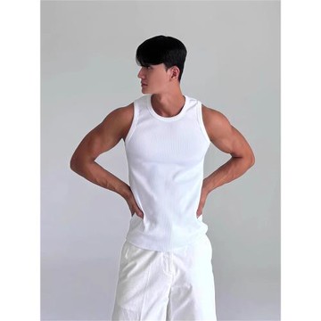 運動健身背心男士2025夏季美式型男重磅螺紋無袖t恤純色修身上衣