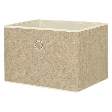 巧易收 棉麻橫式收納盒 38x26x27cm  米色  1個