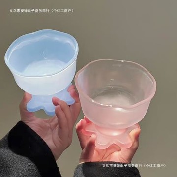 咖啡杯花朵甜品水杯玻璃杯杯簡約大容量碗高顏值小眾高腳酸奶
