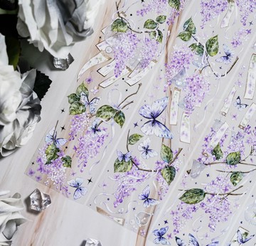 丁香 彩度が低い 紫色花卉 PET 和紙膠帶 珠光 台灣製