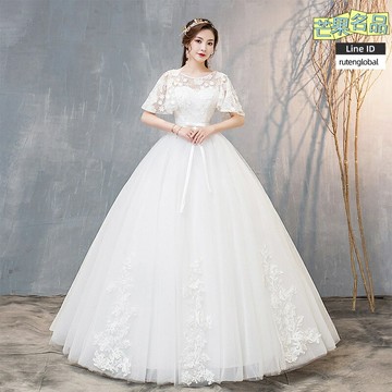 【氣質新娘】齊地婚紗 新娘婚紗 婚禮婚紗 主婚紗 敬酒服 中袖蕾絲 修身顯瘦 2025新款 白色優雅 直供批發