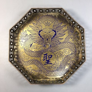 純銅盤子純手工漆繪仿古銅器茶盤托盤家居辦公茶道裝飾工藝品擺件