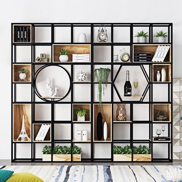 美式置物架辦公室隔斷展示架落地多層書架客廳實木屏風鐵藝收納架