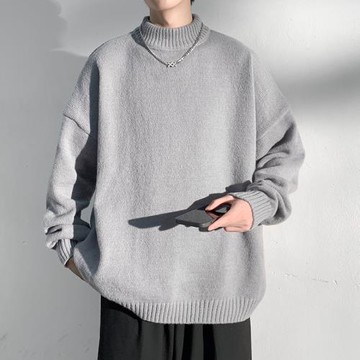 秋冬新款針織打底衫半高領毛衣男士冬季內搭毛線衣灰色外套潮牌流