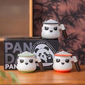 熊貓泡茶馬克杯創意陶瓷茶水分離杯子咖啡辦公室水杯伴手禮定 制