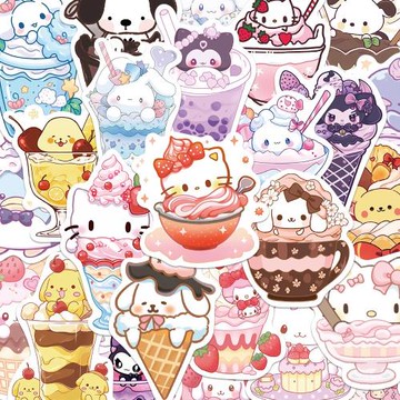 50張三麗鷗風冰激凌貼紙卡通可愛手機殼筆記本行李箱裝飾防水貼畫