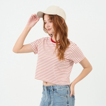 GIORDANO 女裝短袖上衣 Blue Classics系列 - 71 奶白X高貴紅