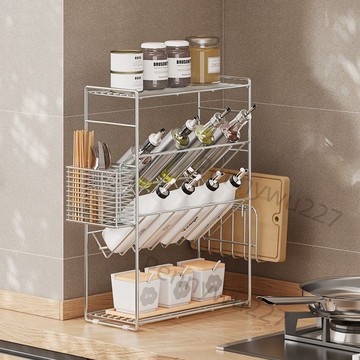 【五金 熱銷】廚房調理品置物架304不鏽鋼檯面多功能鹽調味罐多層可調收納刀架 優選