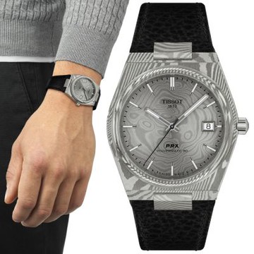 TISSOT天梭 官方授權 PRX系列 大馬士革鋼 機械腕錶 新年禮物 推薦 送禮 38mm/ T1378079608100
