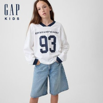 【GAP】兒童寬版運動風T恤-米白(907403)