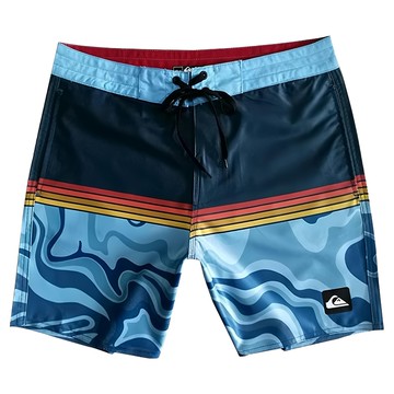 QUIKSILVER 成人男沙灘褲  1入  藍波浪 + 紅黃條  28碼
