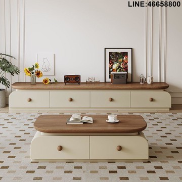 免運 開立發票 電視櫃 收納櫃 儲物櫃 落地櫃 背景櫃 爆款新款電視櫃客廳家用落地中古風胡桃木小戶型茶幾電視櫃組合 支持訂製