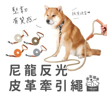 過來摸摸』尼龍反光皮革牽引繩 動物牽繩 中小型犬 大型犬 夜間 耐磨 外出繩 狗狗牽繩 大型犬牽繩