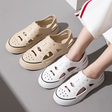 洞洞鞋女夏外穿上班涼鞋防滑沙灘運動防臭厚底休閑包頭鏤空涼鞋男