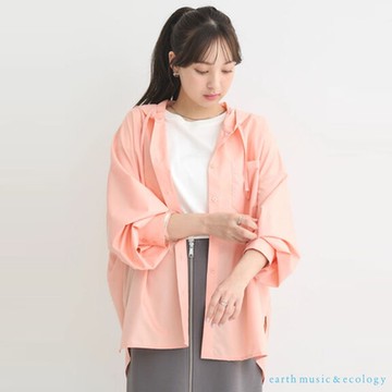 earth music  素面/條紋前短後長連帽罩衫/襯衫