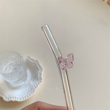 🎀免運臺灣有貨🎀精緻彩色蝴蝶玻璃吸管透明ins高顔值可重複使用耐高溫彎頭牛奶咖