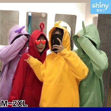 【V2746】shiny藍格子-玩色俏皮．天線寶寶系列刷毛大口袋長袖連帽上衣