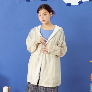 【MOSS CLUB】內抽繩收腰連帽薄外套 卡 咖(魅力商品)