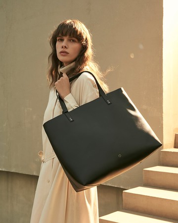 【春天來了】BO Overnight 素皮革 子母包 托特包 大包 黑色