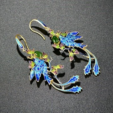 純銀鍍14K耳環碧玉耳針-精美獨特絢麗孔雀母親節情人節生日禮物女飾品73hl10【獨家進口】【米蘭精品】