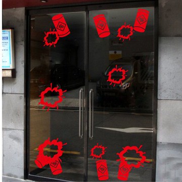 鞭炮新年喜慶貼紙 春節店鋪櫥窗花窗貼 玻璃貼紙 鼠年裝飾店面貼1入