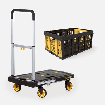 (組合) STANLEY四輪折疊平板手推車120公斤+折疊置物籃25kg