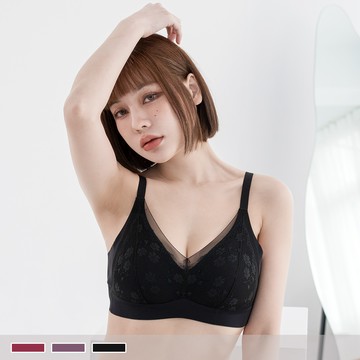 無鋼圈【B~C罩杯】蕾絲花園 唯美蕾絲微加厚三角杯無痕側背片 內衣 2783