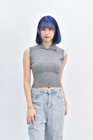 (S) 【里唯私服】zara質感針織無袖灰色上衣